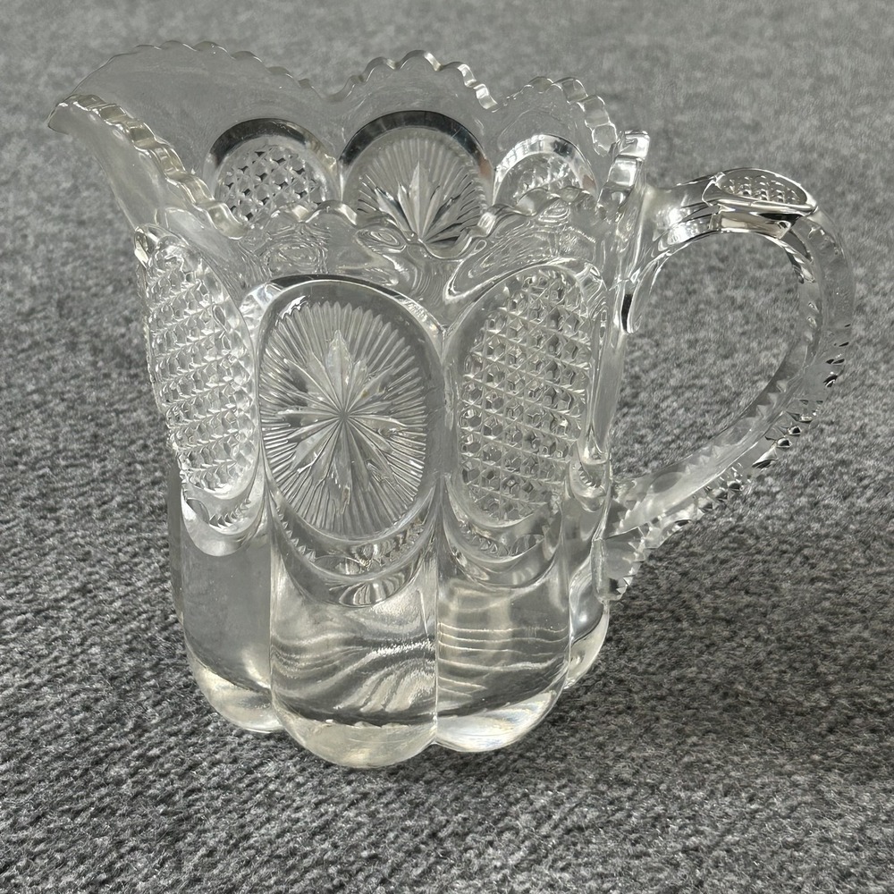 Antique Victorian EAPG Sunburst Medallion Pressed Glass‎ Creamer Pitcher